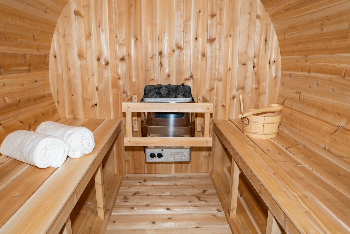 Serenity Barrel Sauna - Canadian Timber Knotty White Cedar