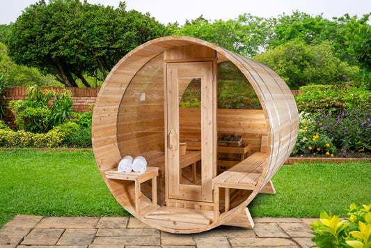 Serenity MP Barrel Sauna - Canadian Timber Knotty White Cedar